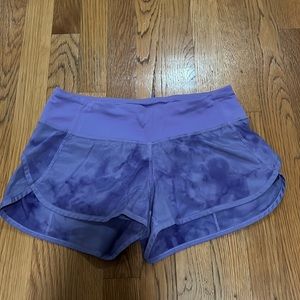 Purple tie dye speed up shorts